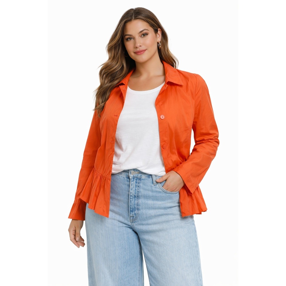 Chicos Orange Peplum Jacket Pleated Metallic‎ Blend Button Front 1 M 8